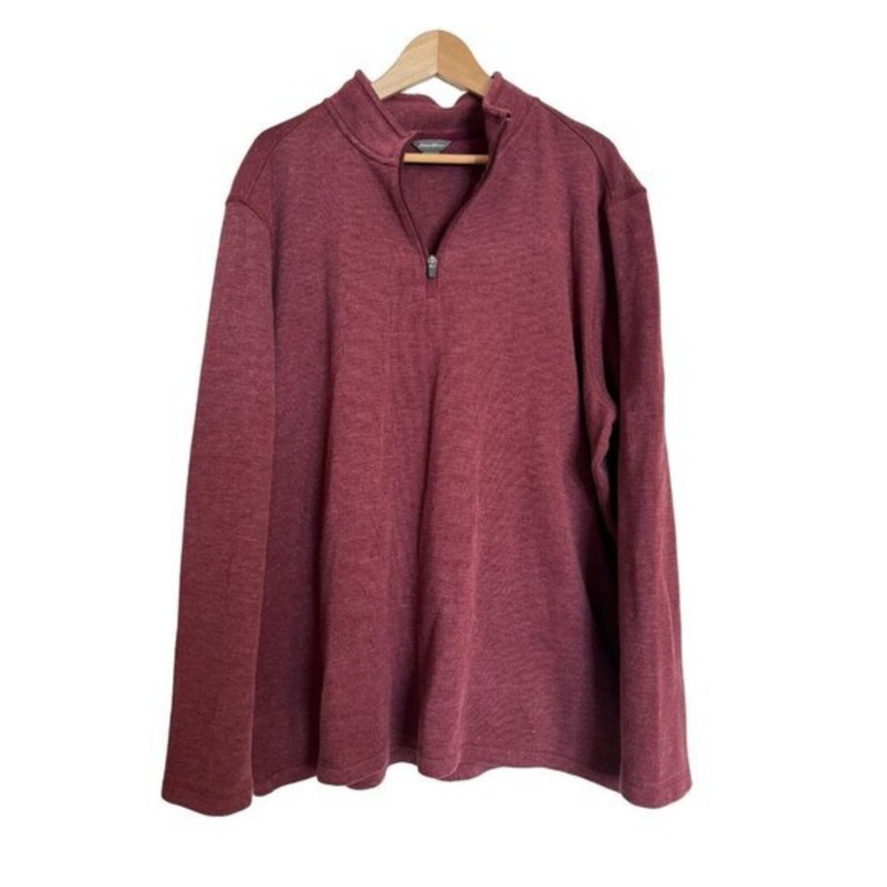 Eddie Bauer Men’s XXL 1/4 Zip Up Red Long Sleeve Knit Tight Knit Collar Neck
